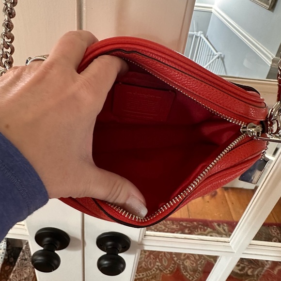 Coach Orange Leather Camera Bag Purse Chain Strap - Picture 2 of 5